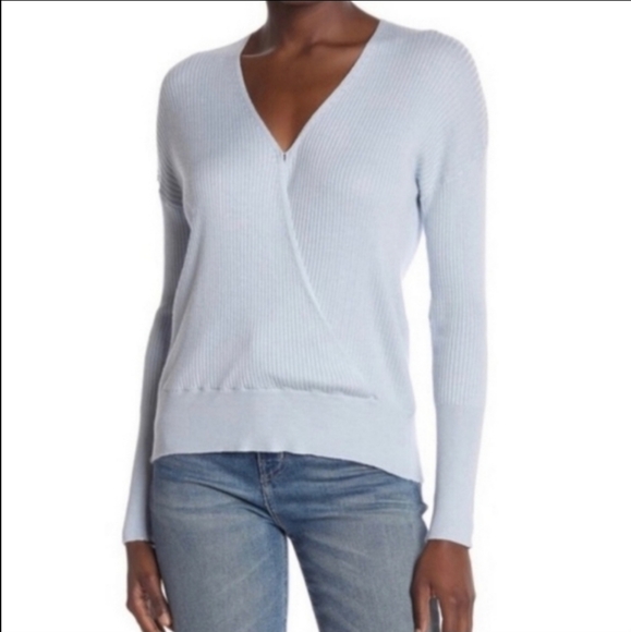 NWOT WOMEN'S ELODIE RIBBED WRAP SWEATER SIZE SMALL BLUE - Picture 1 of 3